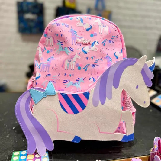 Australian Smiggle Backpack Pink And White Unicorn Student Stationery Backpack Lunch Bag Water Cup Student Gift