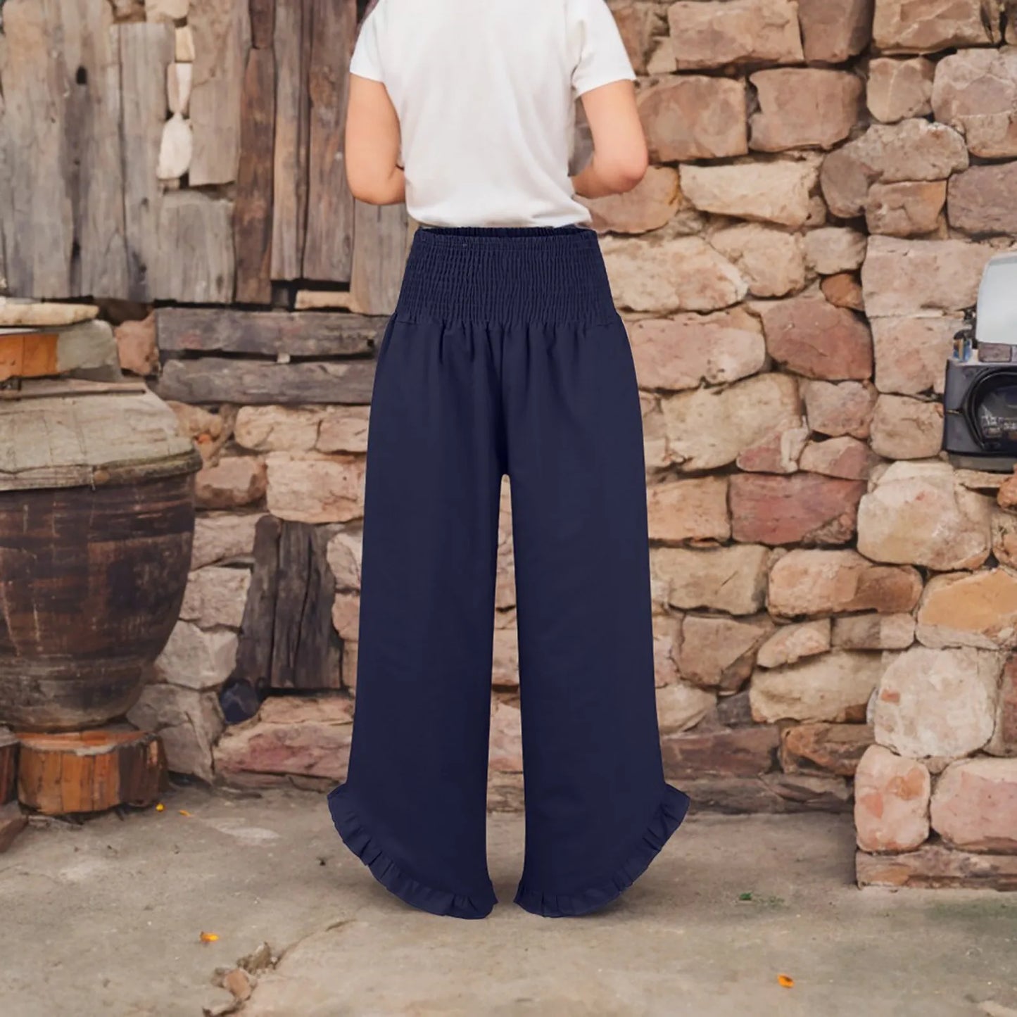 Summer Womens Palazzo Pants Summer Casual Flowy Wide Leg Trousers Beach Travel Vacation Outfits All Match Loose Baggay Pants