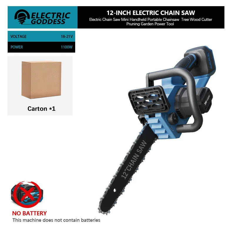 Electric Goddess 12inch Brushless Electric Chainsaw Cordless Portable Electric Saw Woodworking Tool For Makita 18V Battery Pin