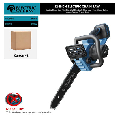Electric Goddess 12inch Brushless Electric Chainsaw Cordless Portable Electric Saw Woodworking Tool For Makita 18V Battery Pin