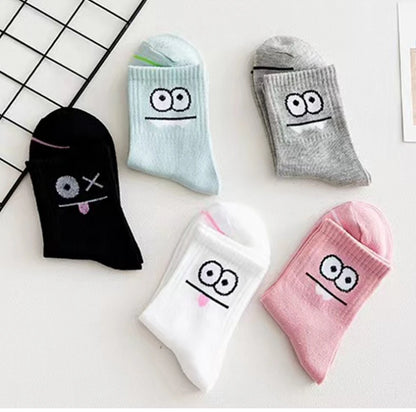 5 Pairs Cute Expression Print Socks, Comfy & Funny All-match Mid Tube Socks, Women's Stockings & Hosiery
