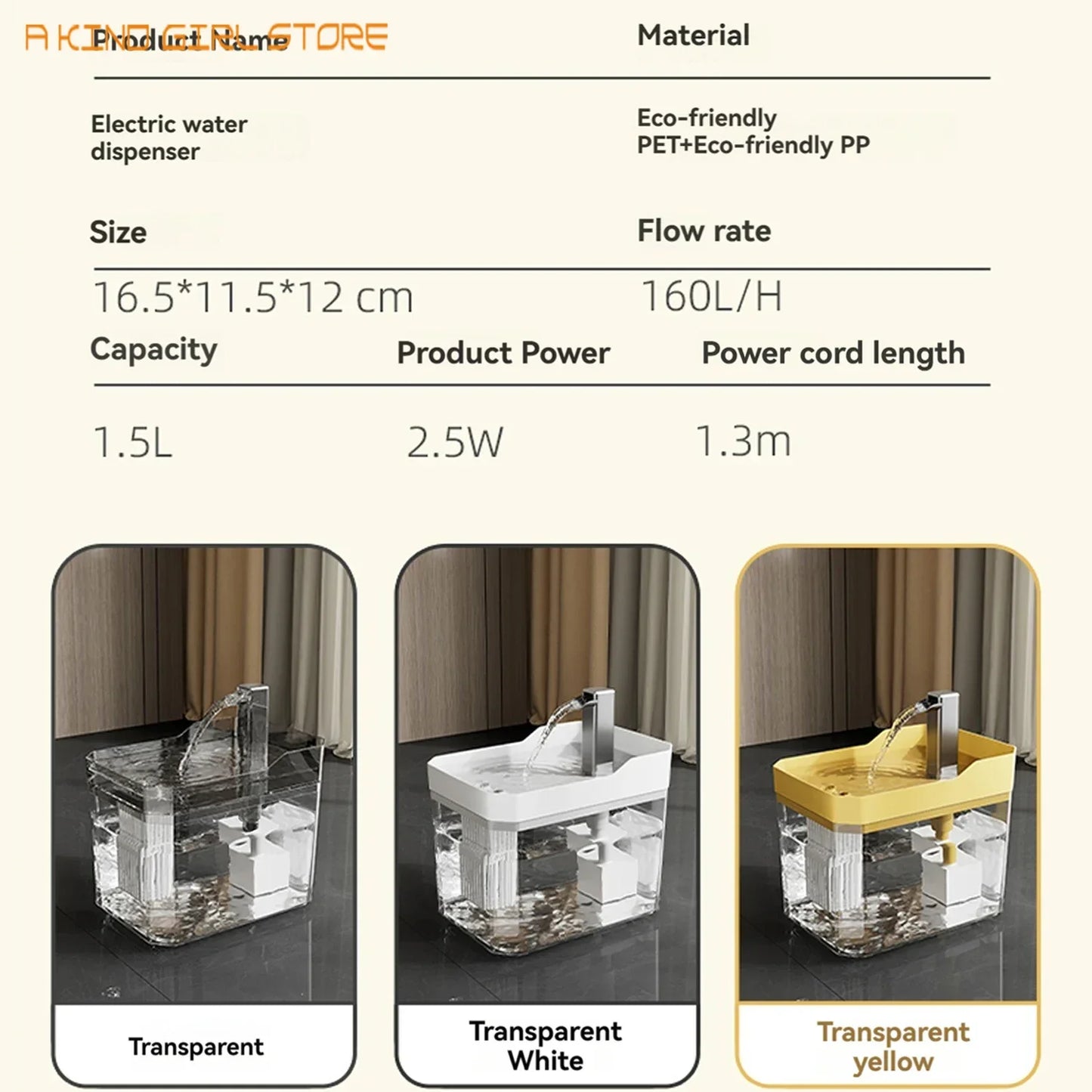 Cat Water Fountain Auto Filter Transparent Cat Drinker USB Anti-Dry Burning Recirculate Filtering Water Dispenser with Pump