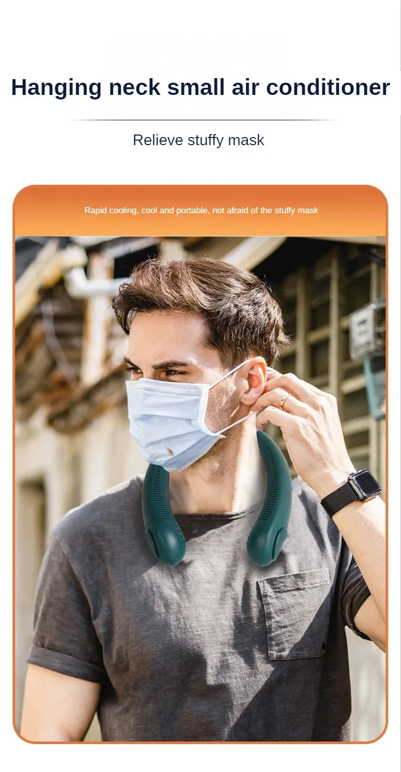 Portable Neck Fan, Mini Bladeless Hanging Neck Fan 1200mAh Rechargeable Air Cooler 3 Speed for Student Office Summer Sports Fans