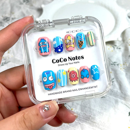 Handmade Fake Nails Press On With Glue Custom Designed Full Cover Cute Girl's Manicuree Wearable Nails Art XS S M Finger CN006