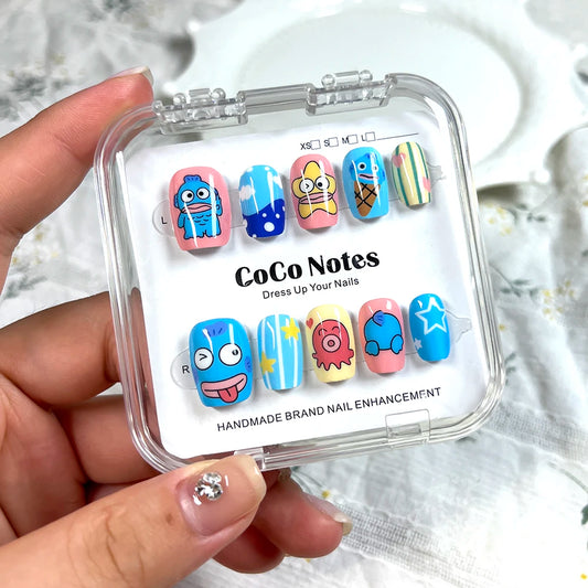 Handmade Fake Nails Press On With Glue Custom Designed Full Cover Cute Girl's Manicuree Wearable Nails Art XS S M Finger CN006