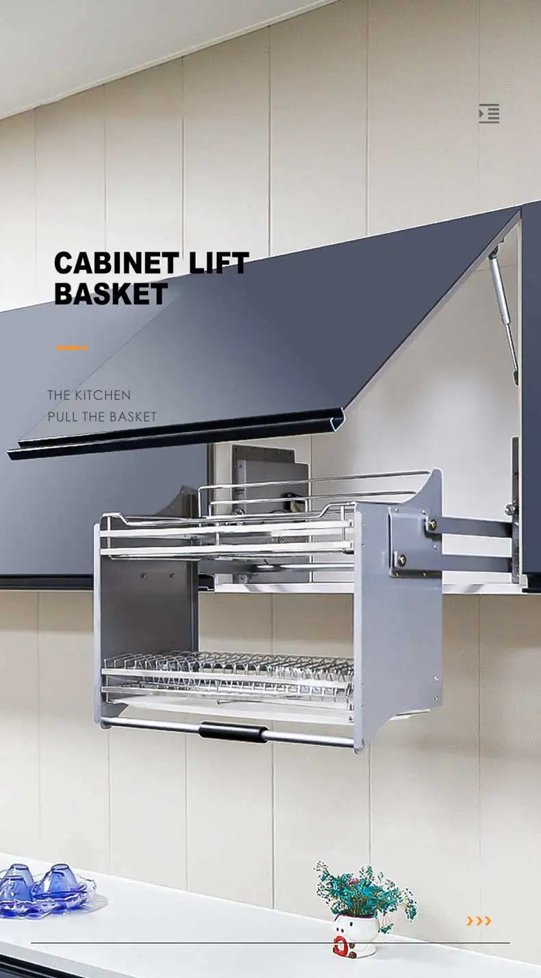 Kitchen Cabinet Wall Cabinet Lifting Pull Baskets Pull-down Kitchen Storage Rack Cabinet Pull Basket Damping Buffer Lift