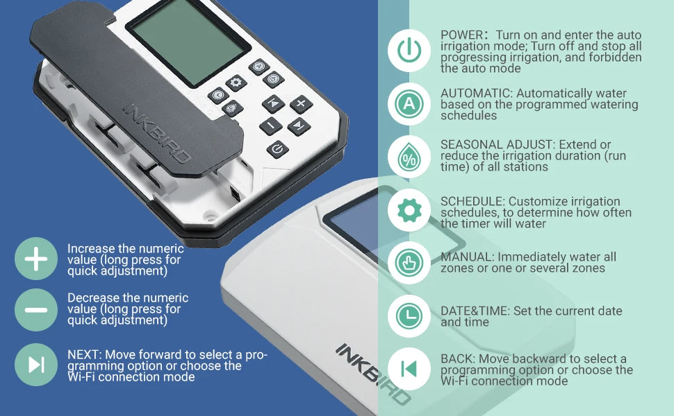 INKBIRD Wi-Fi Smart Sprinkler Controller 8-Zone Watering Irrigation Timer With Free App Monitoring Seasonal Adjustment Rain Skip