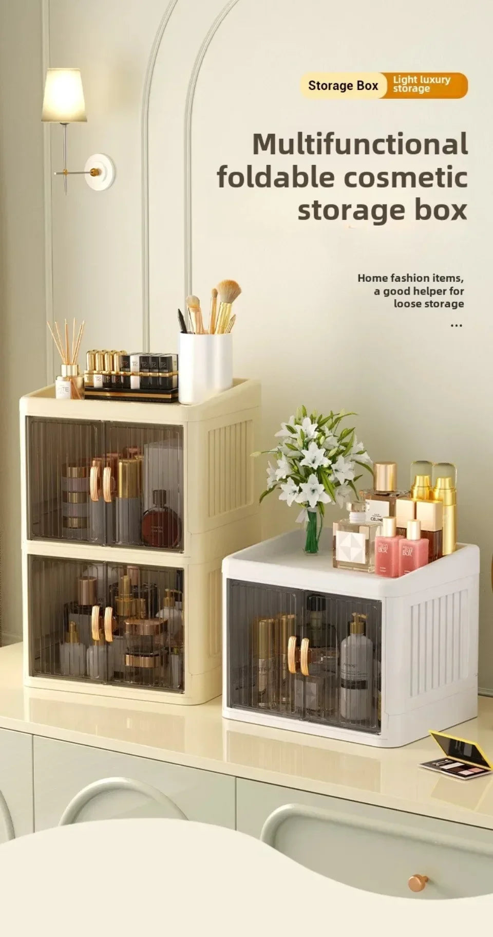 Cosmetics Storage Boxes Multi Layer Flat Cover Design Stationery Storage Shelf Household Dustproof Cosmetics Skincare Organizer