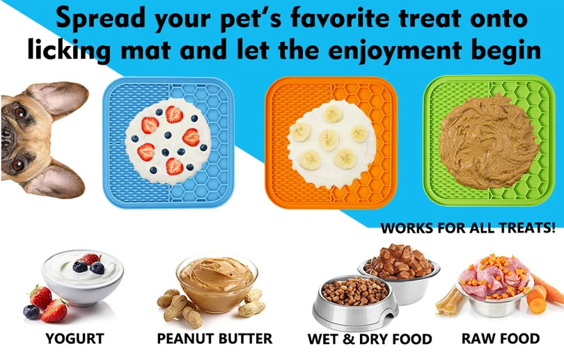 Silicone Pet Licking Pad for Dog & Cat | Anti-Choking Slow Feeder with Suction Cup | Yogurt Meal Mat & Slow Food Bowl Plate