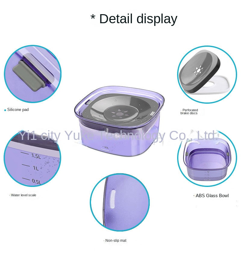 Pet Supplies Cat Water Bowl Dog Drinking Bowl Pet Floating Cat Bowl Splash-proof  Transparent Large Capacity 2L Water Dispenser