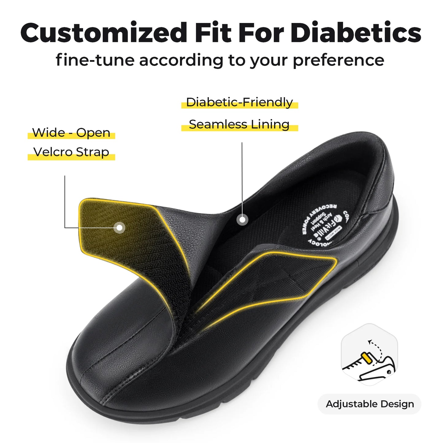 FitVille Men's Leather Shoes Diabetic Shoes Casual Oxford Shoes Adjustable Lightweight Formal Business Shoes for Swollen Feet