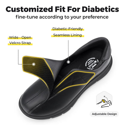 FitVille Men's Leather Shoes Diabetic Shoes Casual Oxford Shoes Adjustable Lightweight Formal Business Shoes for Swollen Feet