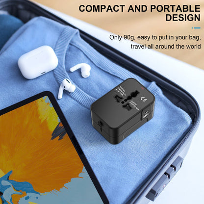 Universal Travel Adapter, International All-in-One Travel Plug Adapter 2.4A Type C 2.4A USB-A EU/UK/USA/AUS Plug for Travel