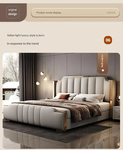 Italian Luxury Beds Leather Modern Simple Storage Beds Queen White Bedroom Double Somieres Marcos De Cama Bedroom Furniture