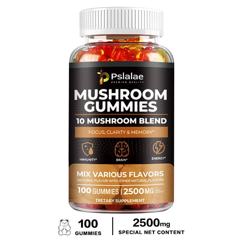 Mushroom Gummies - 10 Mushroom Blend, Nootropic Brain Booster for Focus, Memory, Clarity and Energy