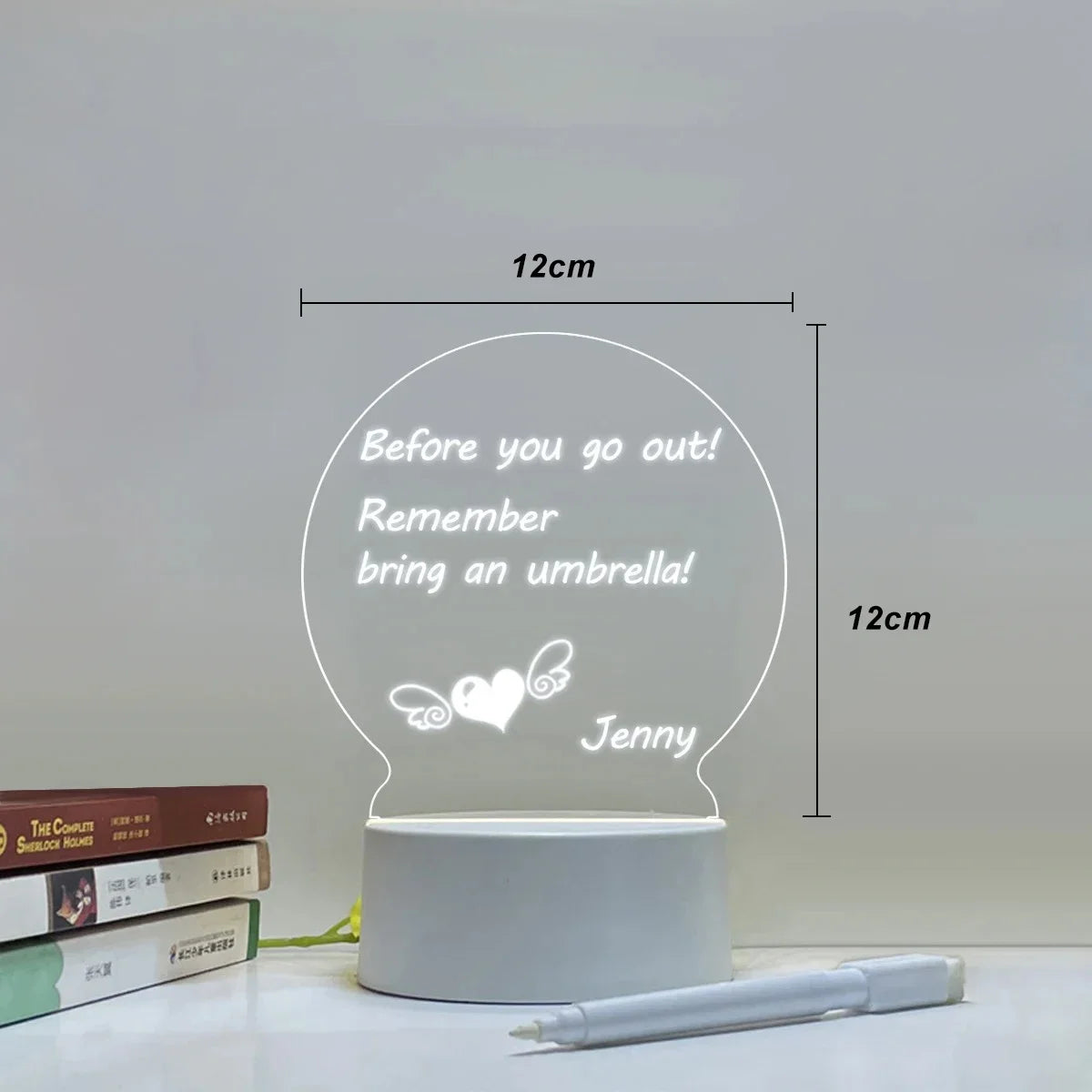 LED Light Note Board USB-Powered with Pen Acrylic Dry Erase Board Clear Desktop Note Message Soft Lights Desk Lamp Gift