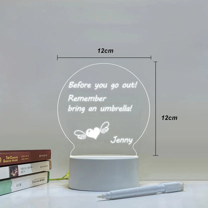 LED Light Note Board USB-Powered with Pen Acrylic Dry Erase Board Clear Desktop Note Message Soft Lights Desk Lamp Gift