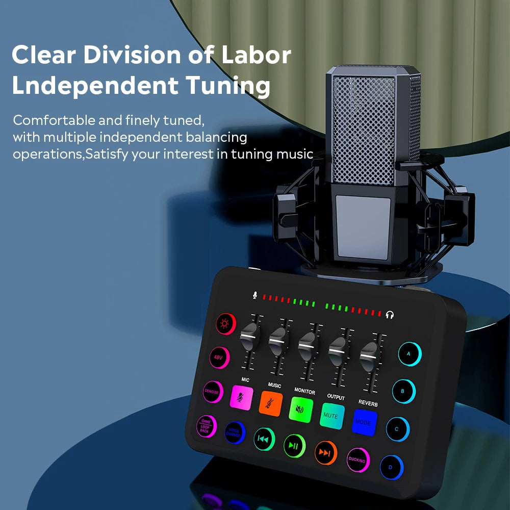 F11 Live Sound Card Streaming 5-Channel Mixer Sound Card Audio Mixer Professional Studio for Game Voice Podcast Live Streaming