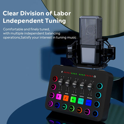 F11 Live Sound Card Streaming 5-Channel Mixer Sound Card Audio Mixer Professional Studio for Game Voice Podcast Live Streaming