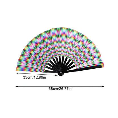 33cm Large Folding Hand Rave Fan Chinease/Japanese Gifts Fan Dance Music Colorful Fan Festival Fan Gradient Reflective Fold