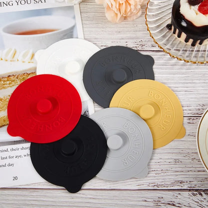 Mugs Lid With Convex Handle Silicone Glass Cup Cover Round Heat-Resistant Cup Lid Dustproof Universal Mug Sealed Cap Pantry