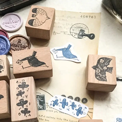 Stamp Scrapbooking Supplies Flower Petal Birds Stationary Kawaii Wooden Stamps