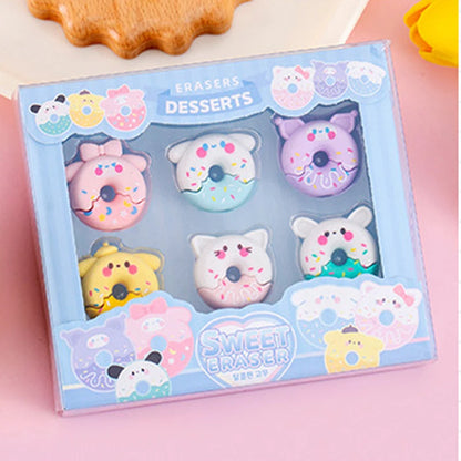 6pcs/Boxes Kawaii Creative Donuts Student Stationery School Office Supplies Children Erasers Kids Pencil Erasers