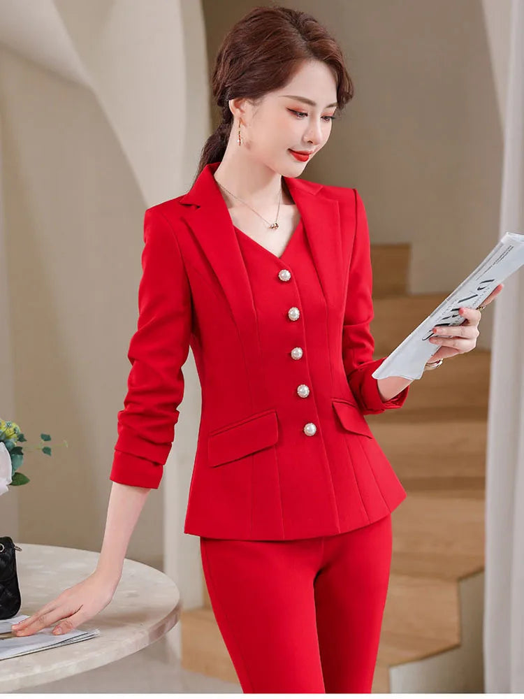 Office Formal Uniform Designs Women Business Suits Pant Suits With Pants Jacket Coat Professional Business Work Wear Blazers Set