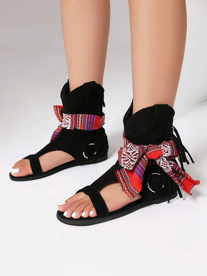 Sandalias De Mujer 2025 Summer Fashion Casual Beach Shoes Flat Women Sandals Bohemian Tassel Cool Boots Super Big Size 50 A05