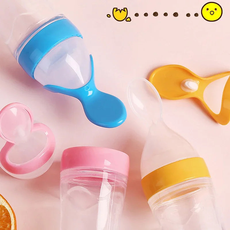 Squeezing Feeding Bottle Silicone Newborn Baby Training Rice Cereal  Food Spoon Supplement Feeder Safe Useful Tableware for Kids