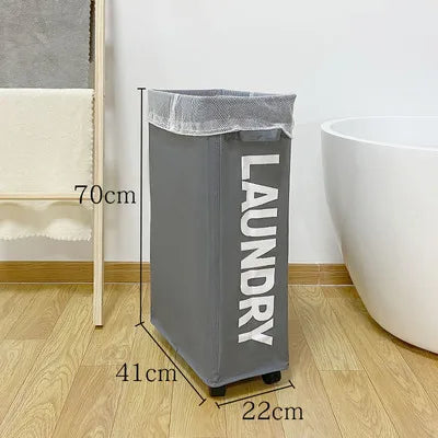 62L Slim Laundry Baskets Organizers Handles Rolling Washing Bin for Bedrooms, Living Room, Bathroom