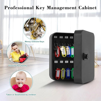 Key Box Wall Mounted 20 Key Hooks Key Cabinet Wall Mount with Key/Code Lock Key Storage Lock Box Key Cabinet Security Lock Box