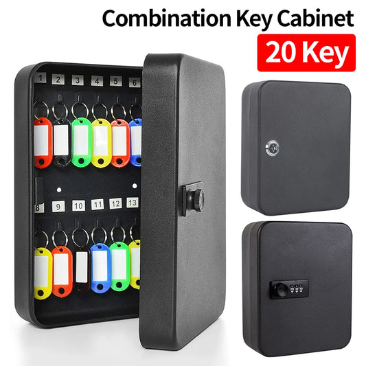 Combination Key Cabinet 20 Key Hooks Key Box Wall Mounted with Key/Code Lock Locking Key Organizer Key Cabinet Security Lock Box