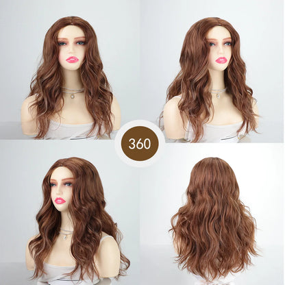 26-inch (about 70 cm) long synthetic hair, dark brown, rose gold, light brown, middle-part curly hair, daily wear, party,