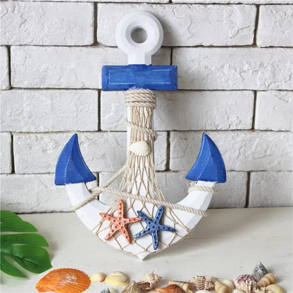 13"Nautical Wood Anchor Wall Art Decor Door Hanging Ornament Beach Theme Home Decoration Nautical Beach Wooden Anchor with Rope