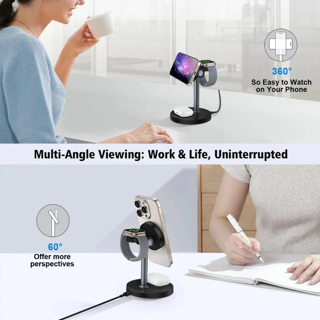 15W 3-in-1 Magnetic Wireless Charging Station For Magsafe iPhone 16 15 14 13 12 iWatch 10-2 SE AirPods Pro 4 Travel Fast Charger