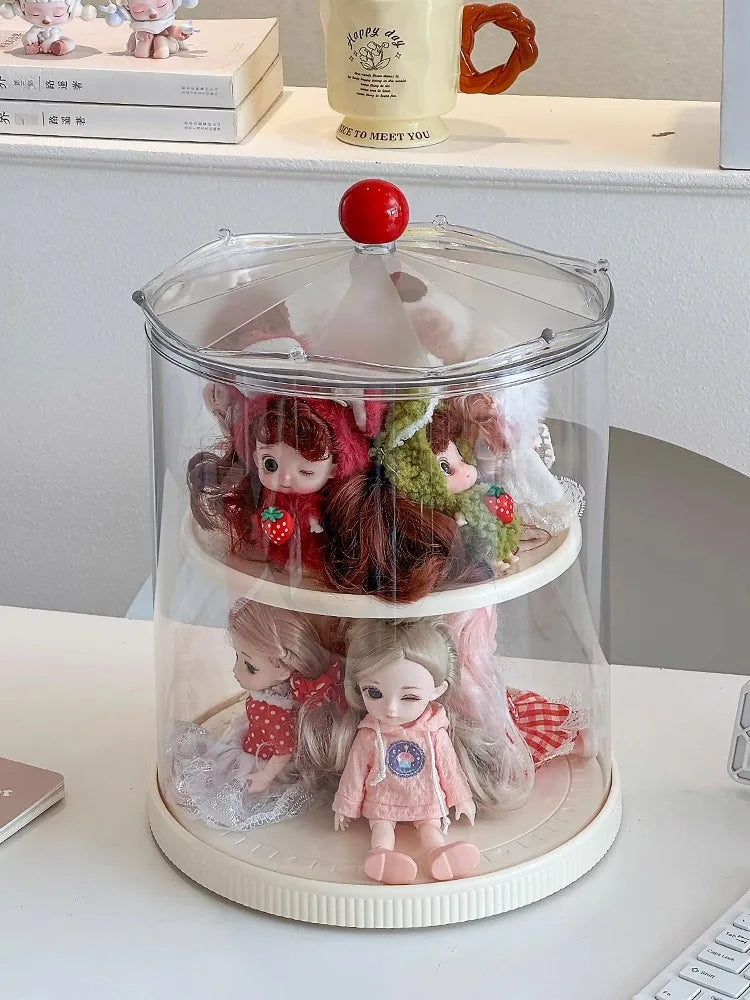 Labubu Rotating Display Box, Transparent Acrylic, Plush Doll Hand-Made Dust-Proof Labubu Pendant Storage Box.