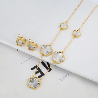 Irregular New Double Sided Natural Stone Shell Plant Five Leaf Flower Jewelry Set Necklace Earrings Women's High Quality Clover