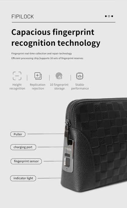 Man`s Fingerprint Lock Handbag Security Lady`s Wallet  Anti-Theft Clutch Bag