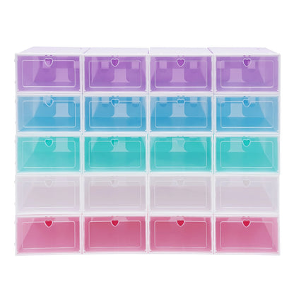 20Pcs Foldable Shoe Storage Boxes with Lids Transparent Stackable Containers Drawer Style PP Plastic Shoe Organizers