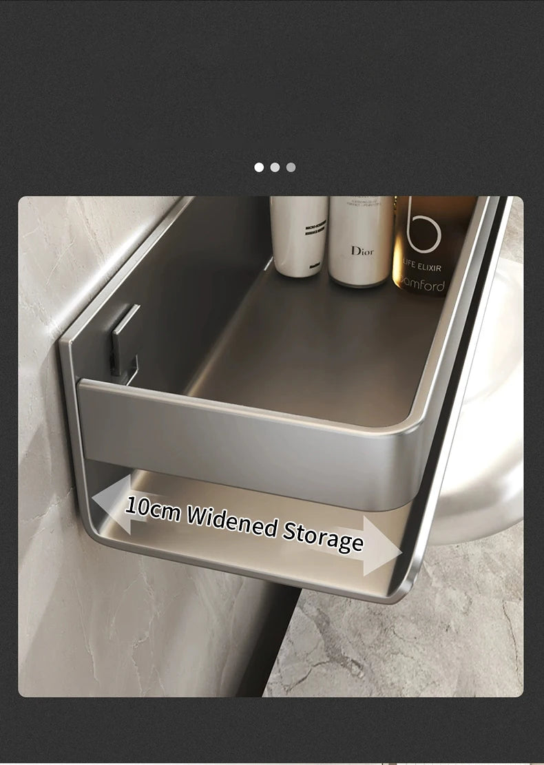 Bathroom Accessories Shelf Organizer Shower Storage Rack Gray Wall Mounted Space Aluminum Toilet Shampoo Holder Shelves 30-50CM