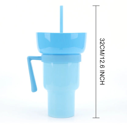 1000ml Snack Bowl Drink Cup with Straw 2 In 1 Stadium Tumbler Splash Proof Leakproof Popcorn Beverage Cup for Cinema Travel