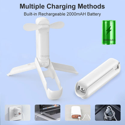 Portable Fan Mini Handheld Fan 3 in 1 Folding Fans 2000mAh USB Rechargeable 3 Speed with Phone Stand and Flashlight for Outdoor