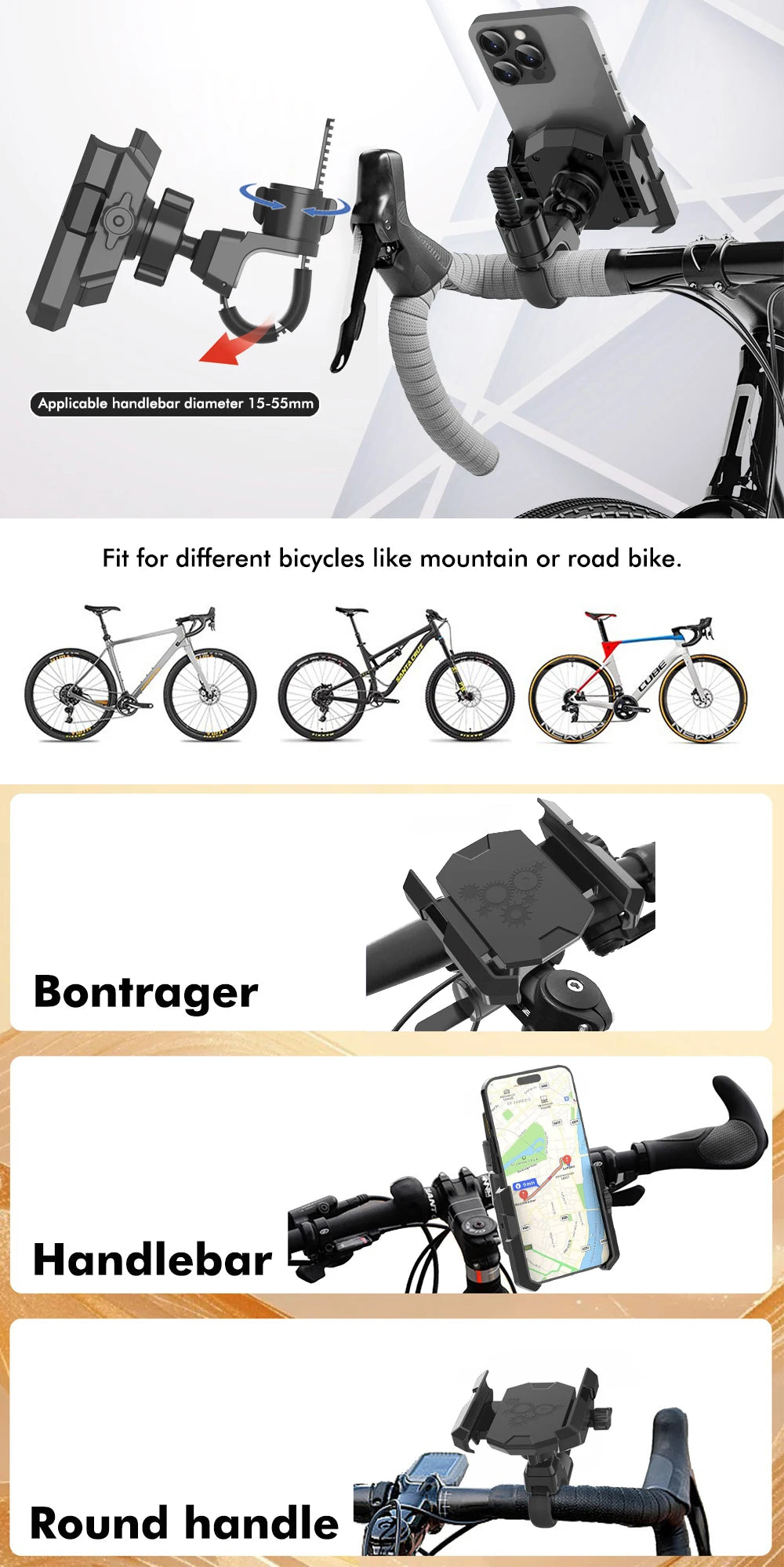 2025 New Universal Cell Phone Clamp for Stroller Phone Holder Shopping Cart Phone Holder Golf Cart Phone Holder Bike Phone Mount