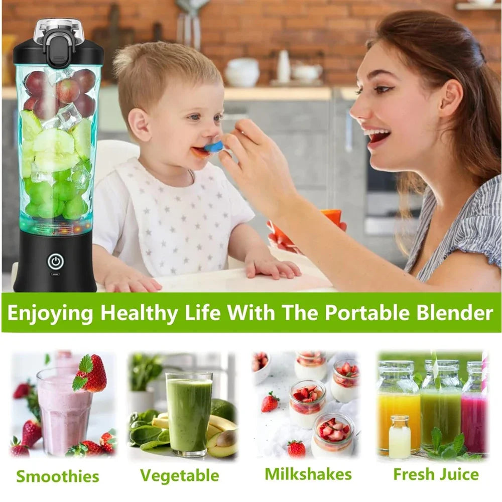 Portable Blender Personal Juicer - Kitchen 20oz USB Rechargeable 4000mAh Large Battery With 6 Blades for Smoothies Shakes Baby