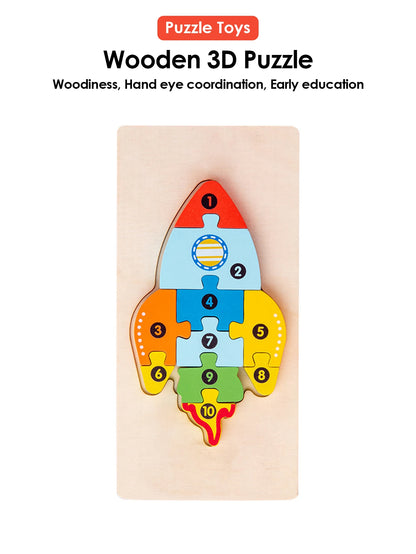 3D Wooden Puzzles Educational Cartoon Animals Early Learning Cognition Intelligence Puzzle Game For Children Toys