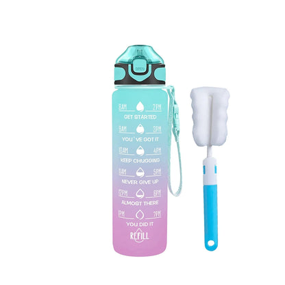 1L Water Bottle With Straw 32oz Water Bottle With Time Marker Motivational Tritan, Bpa Free Leak Proof Water Cup with Brush