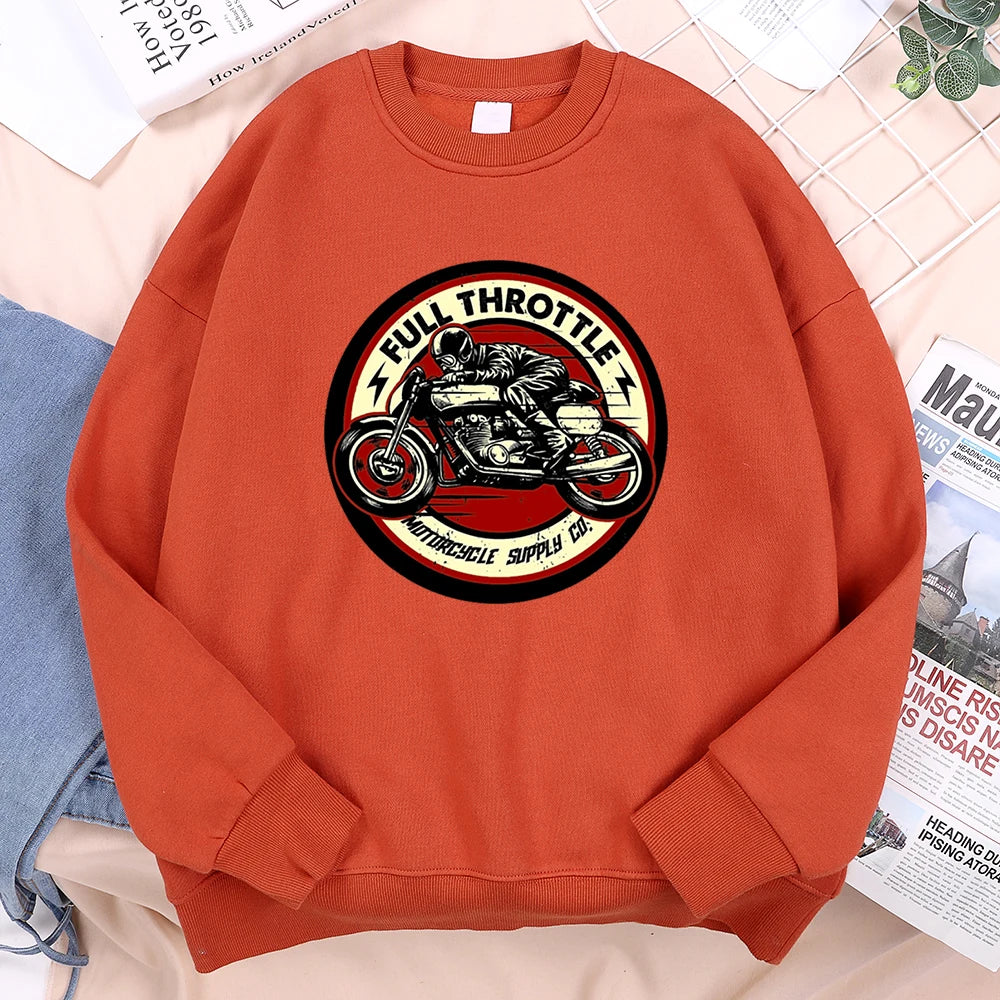 Full Throttle Motorcycle Competition Mens Clothes Casual Loose Hoodies Autumn Sweatshirt Crewneck Fleece Hoodie Fleece Pullover