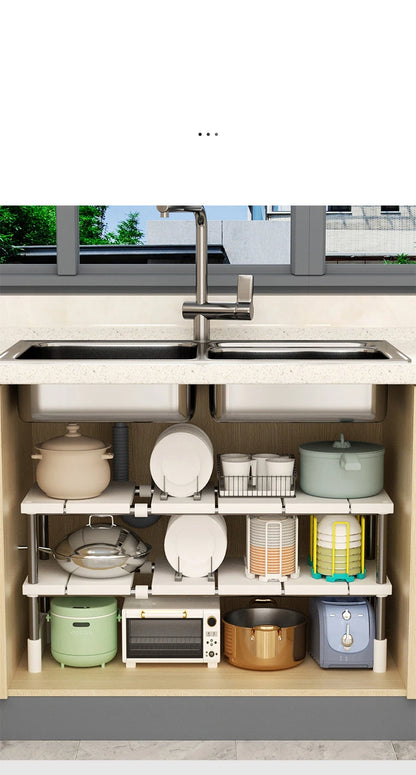 Stackable Storage Rack Multifunctional Telescopic Sink Holder Wardrobe Layered Partition Rack Closet Sorting Shelves Organizer