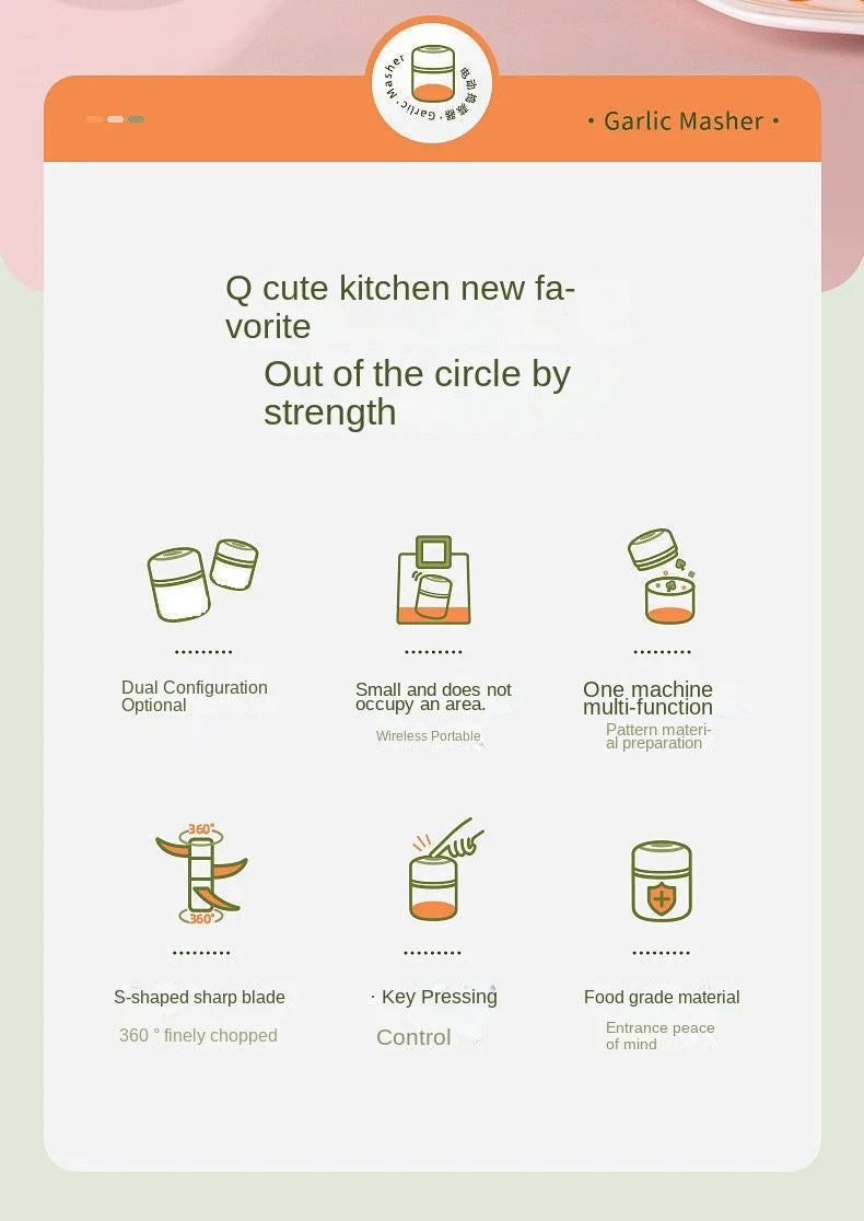 Electric Garlic Chopper Portable Veggie Chopper with 100 ml Spoon Garlic Grinder Masher Onion Chopper Blender to Vegetable